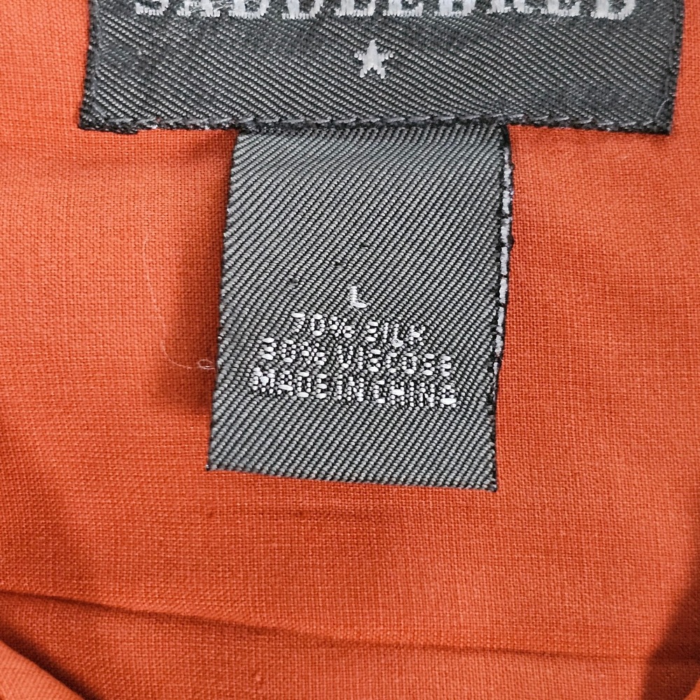 Saddlebred Mens Silk Blend Floral Embroidered Button Front Shirt Burnt Orange L - Picture 6 of 10